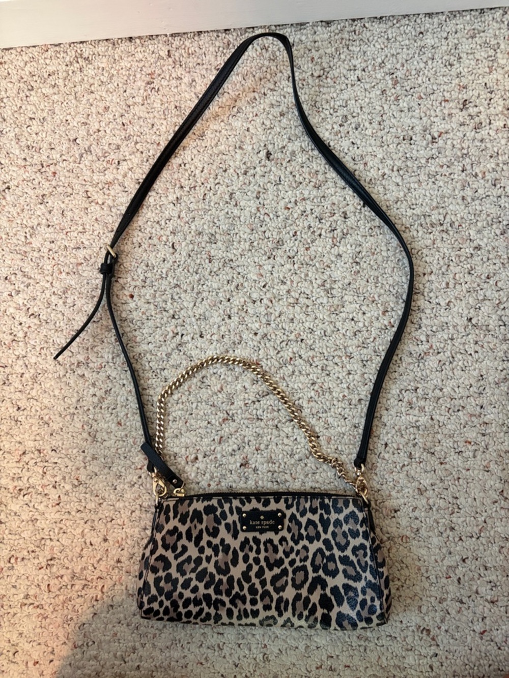 kate spade Leopard Print Crossbody Bag in Beige, Black and Gold